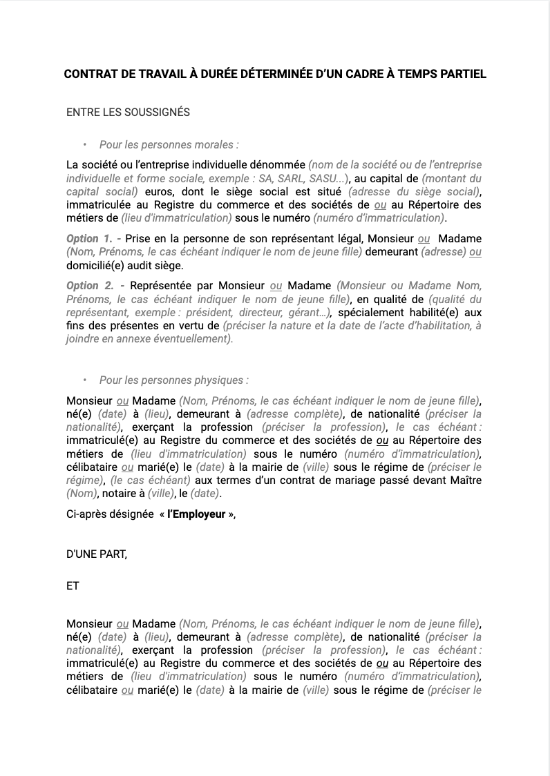 CDD cadre à temps partiel modèle à télécharger (2023)